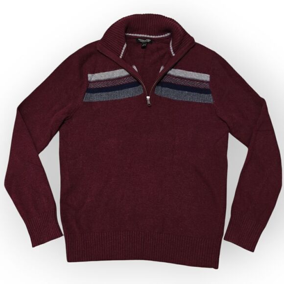 Banana Republic Italian Yarn Wool blend burgundy quarter zip sweater size M - Picture 3 of 6